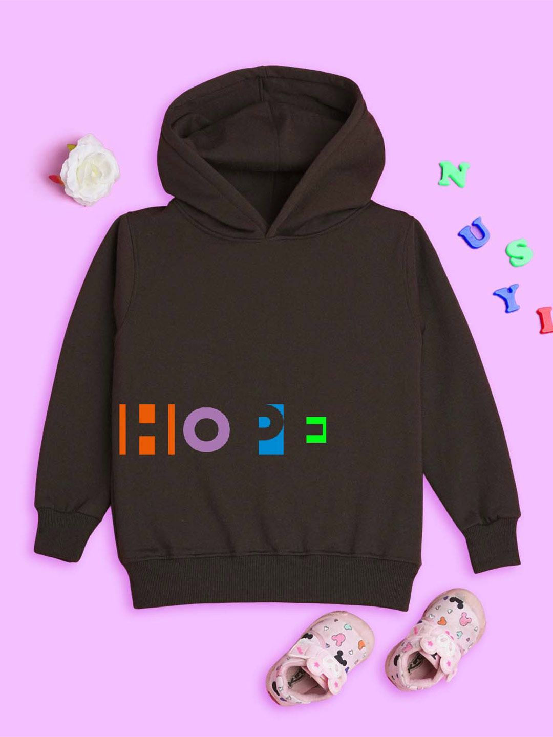 NUSYL Kids Typography Printed Hooded Long Sleeves Fleece Pullover Sweatshirt-picture-14