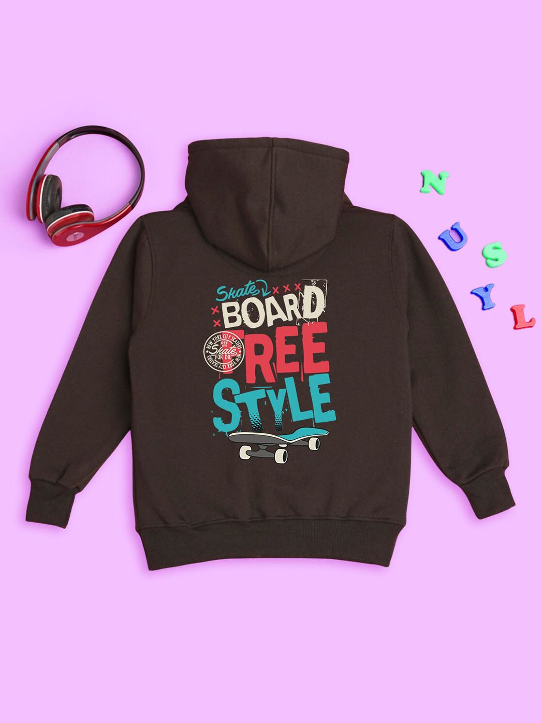 NUSYL Kids Typography Printed Long Sleeves Hooded Pullover Sweatshirt-picture-11