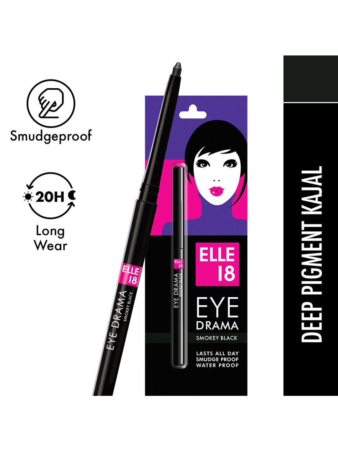 ELLE 18 Eye Drama Smudge-Proof Long-Wear Deep Pigment Kajal - Smokey Black-image-10
