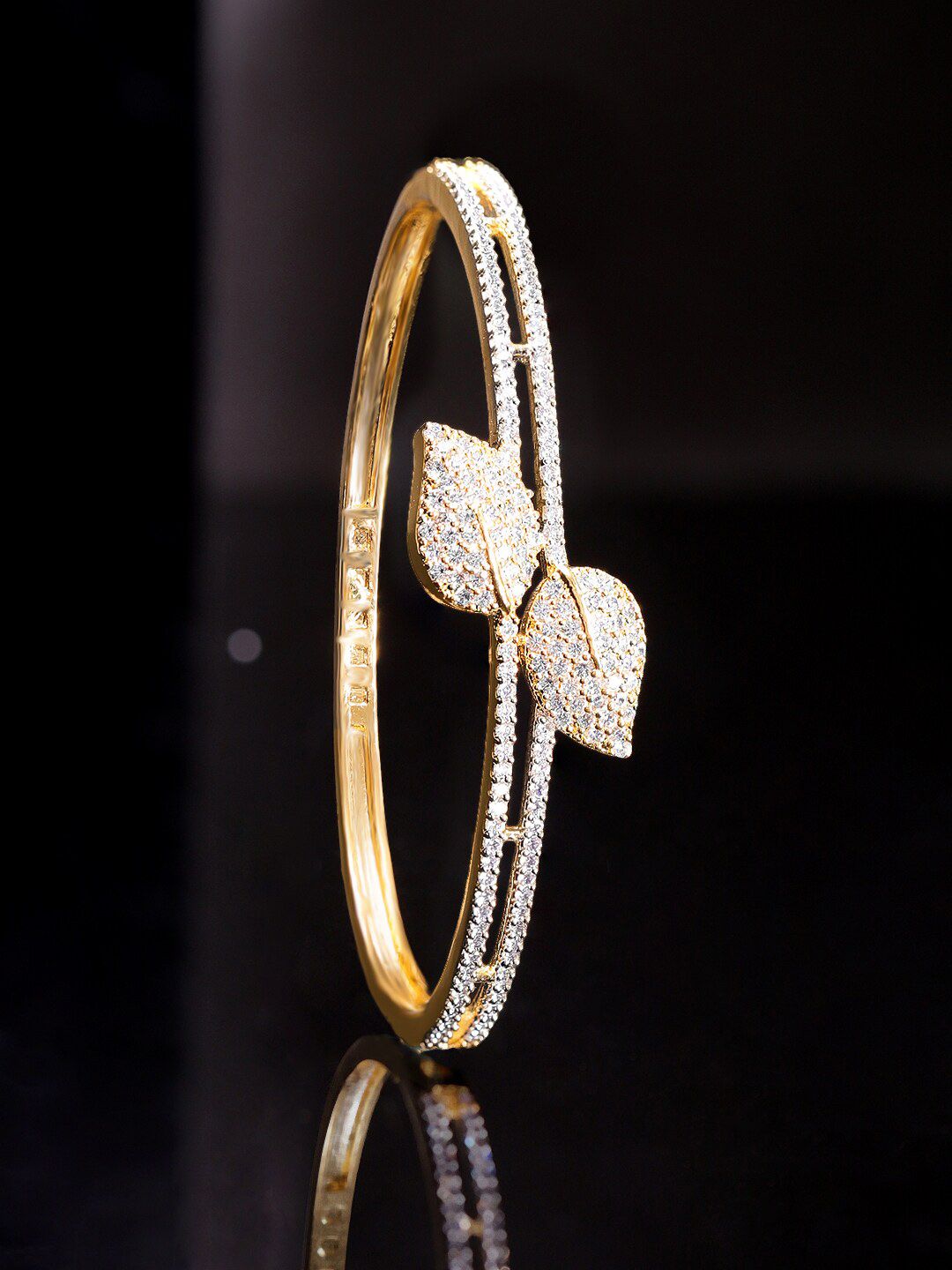Rubans Cubic Zirconia Gold-Plated Bangle-Style Bracelet-picture-16