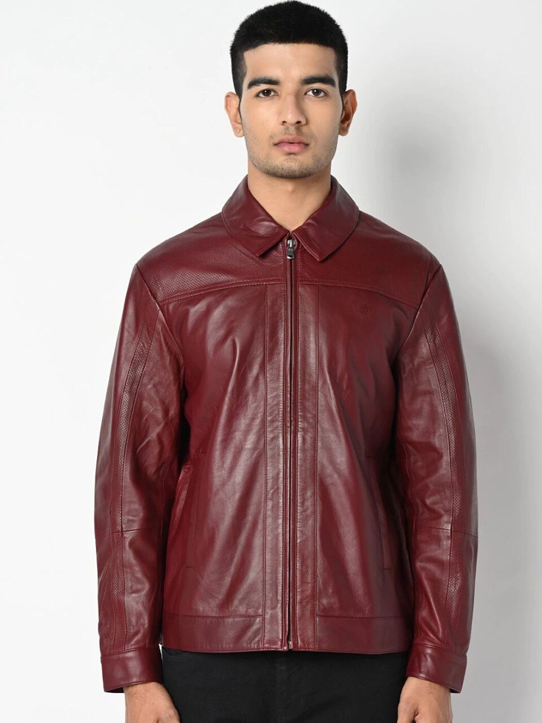 Tortoise Spread Collar Lightweight Leather Jacket-image-6