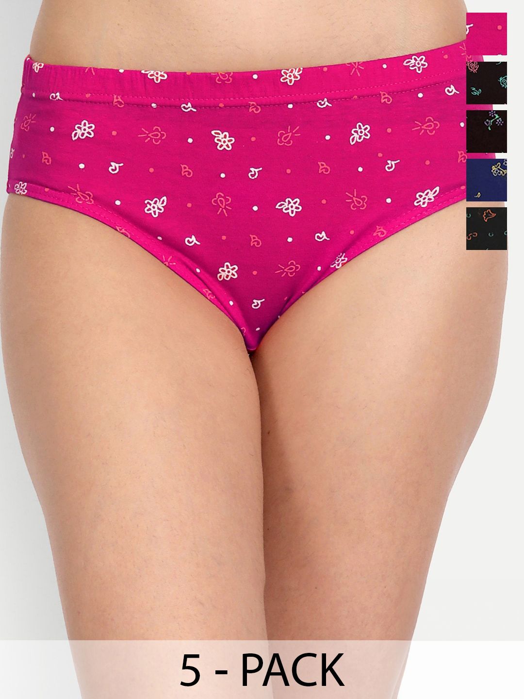 T.T. Pearl Pure Cotton Pack Of 5 Assorted Floral Printed Anti Microbial Briefs-picture-15