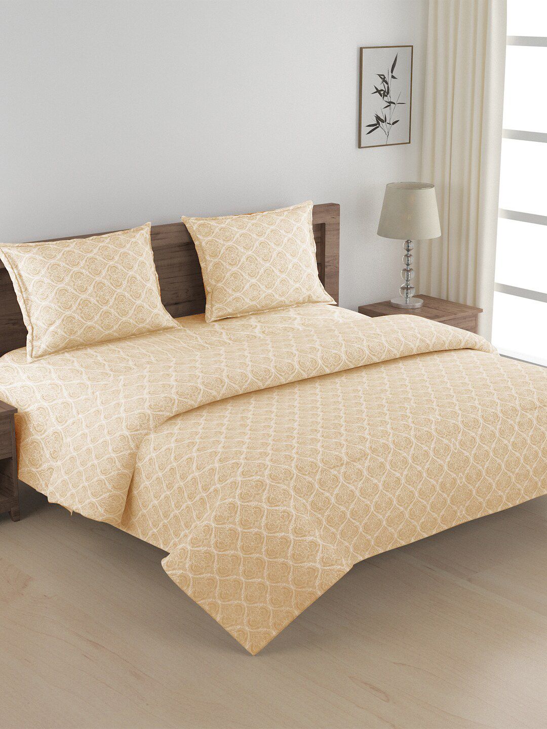 SWAYAM Beige & White Ethnic Motifs Printed Cotton Double Queen Bedding Set-image-43