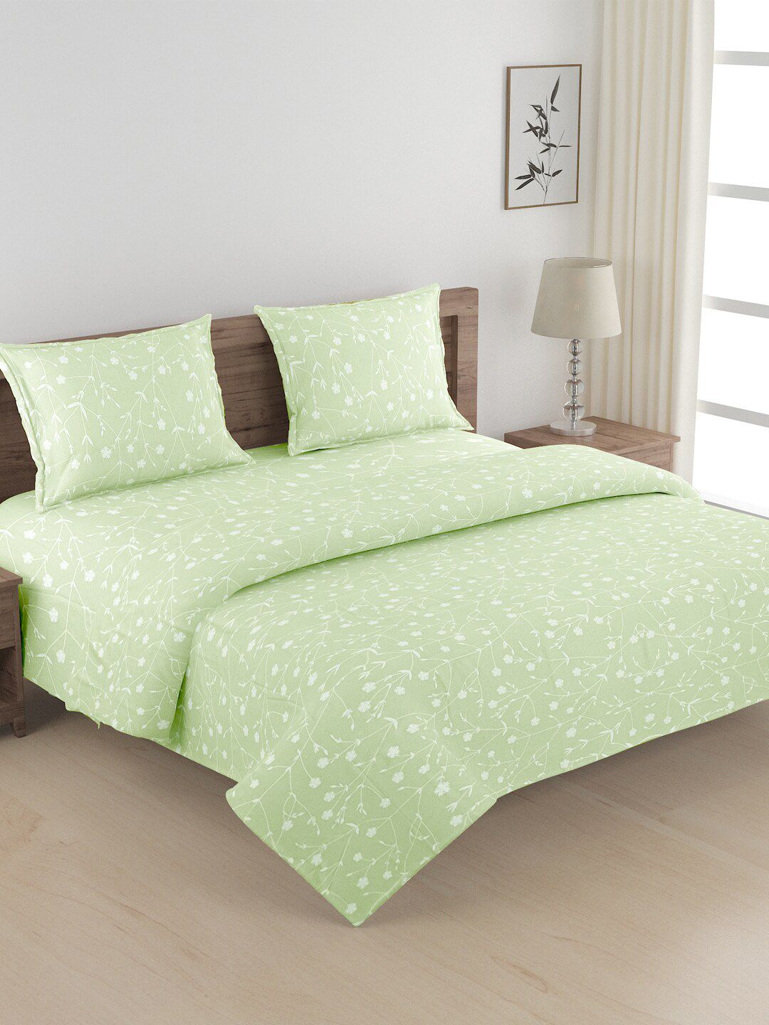 SWAYAM Green & White Floral Printed Cotton Double Queen Bedding Set-picture-17