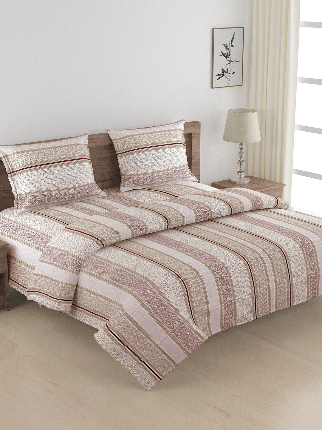 SWAYAM Pink 4-Pieces Printed Cotton Double Queen Bedding Set-image-22