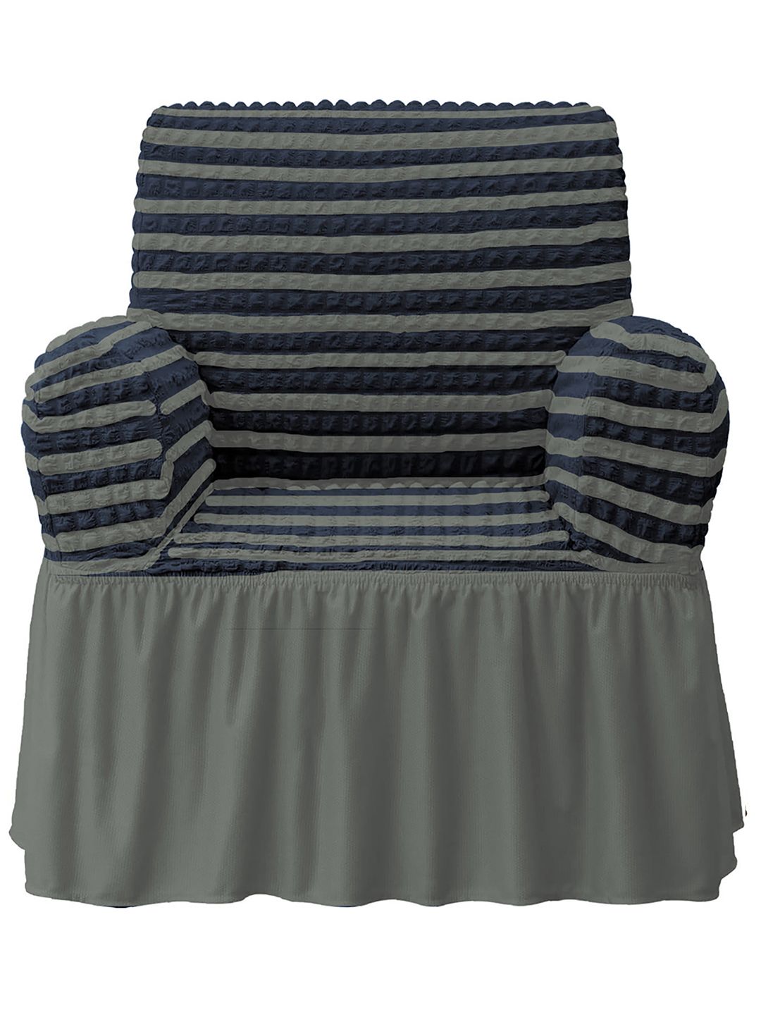 Cortina Grey & Blue Striped 1 Seater Sofa Cover With Skirt-image-43