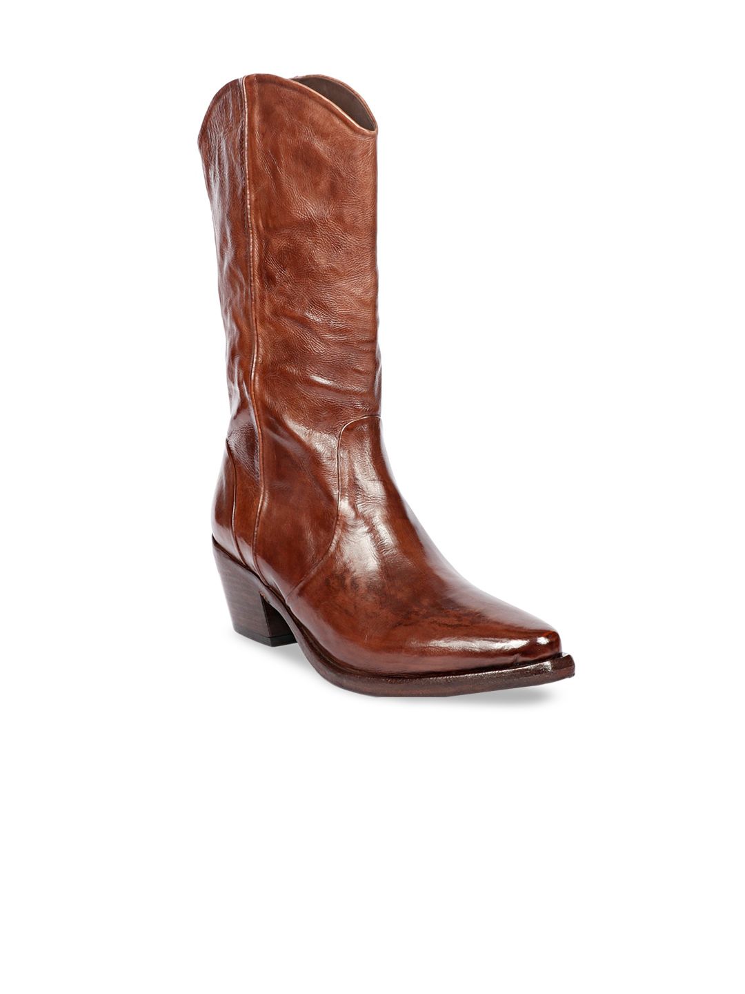 Saint G Women Textured Block-Heeled Genuine Leather Cowboy Boots-image-27