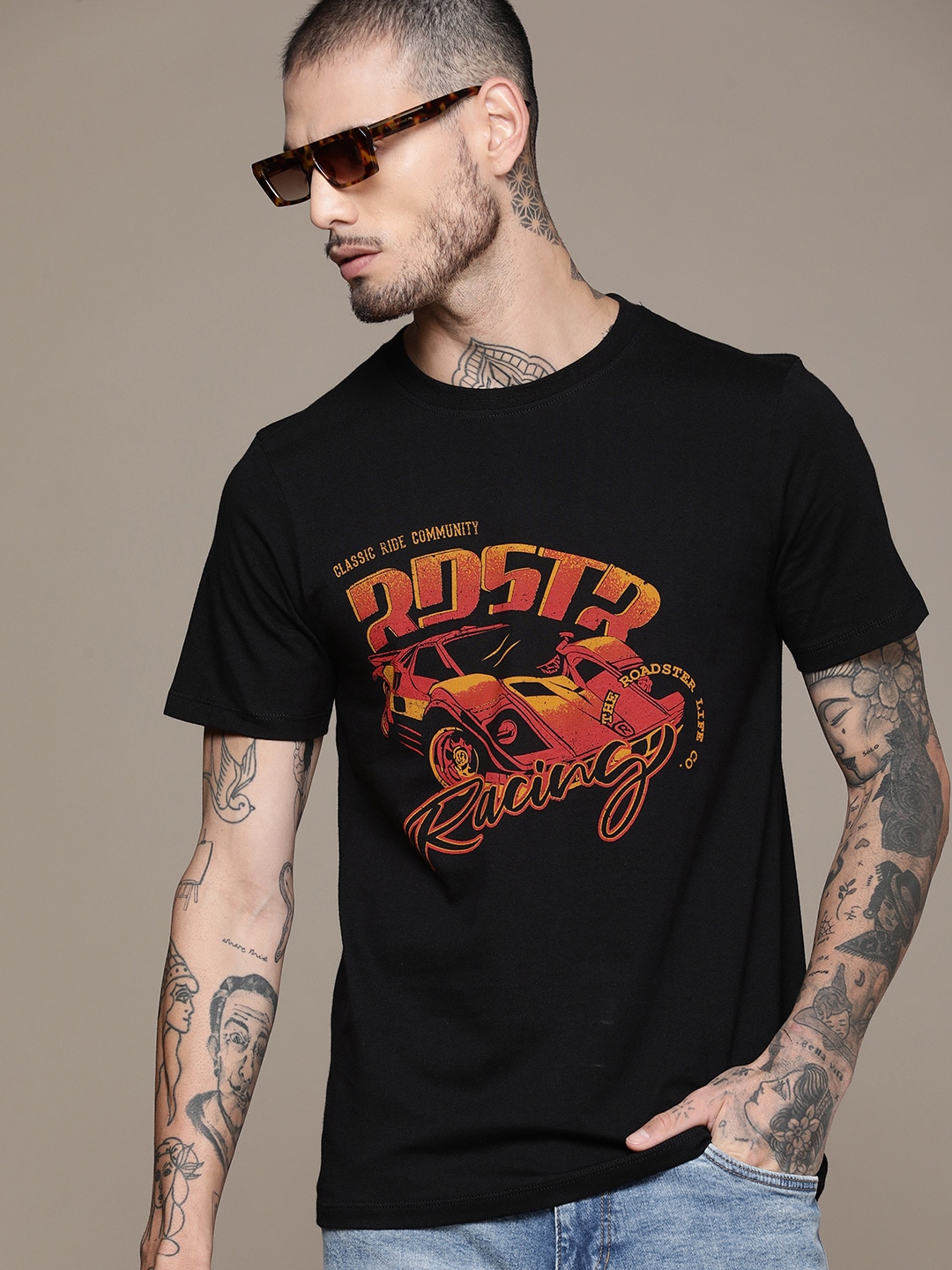 The Roadster Life Co. Pure Cotton Graphic Printed Casual T-shirt