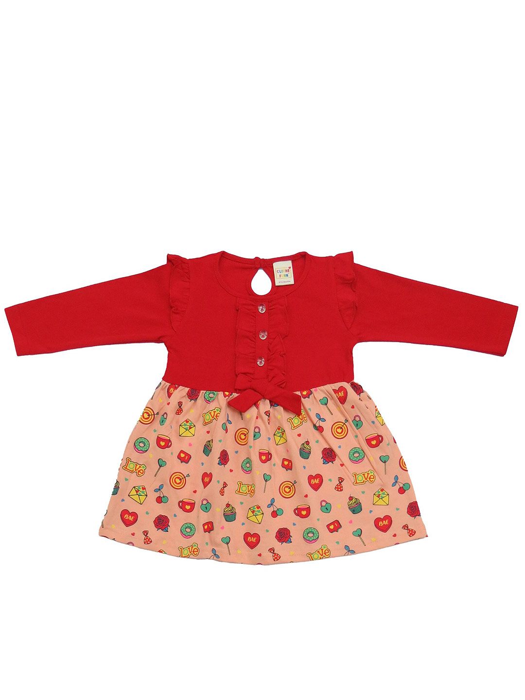 Clothe Funn Girls Conversational Printed Ruffles Cotton Fit & Flare Dress-picture-23