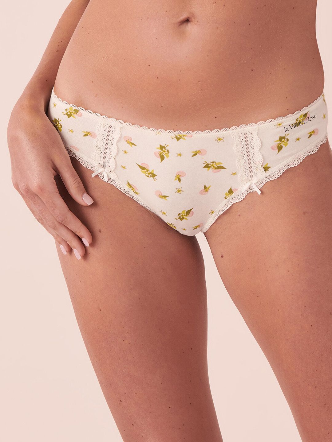 La Vie en Rose Floral Printed Lace Detail Cotton Bikini Briefs-picture-11