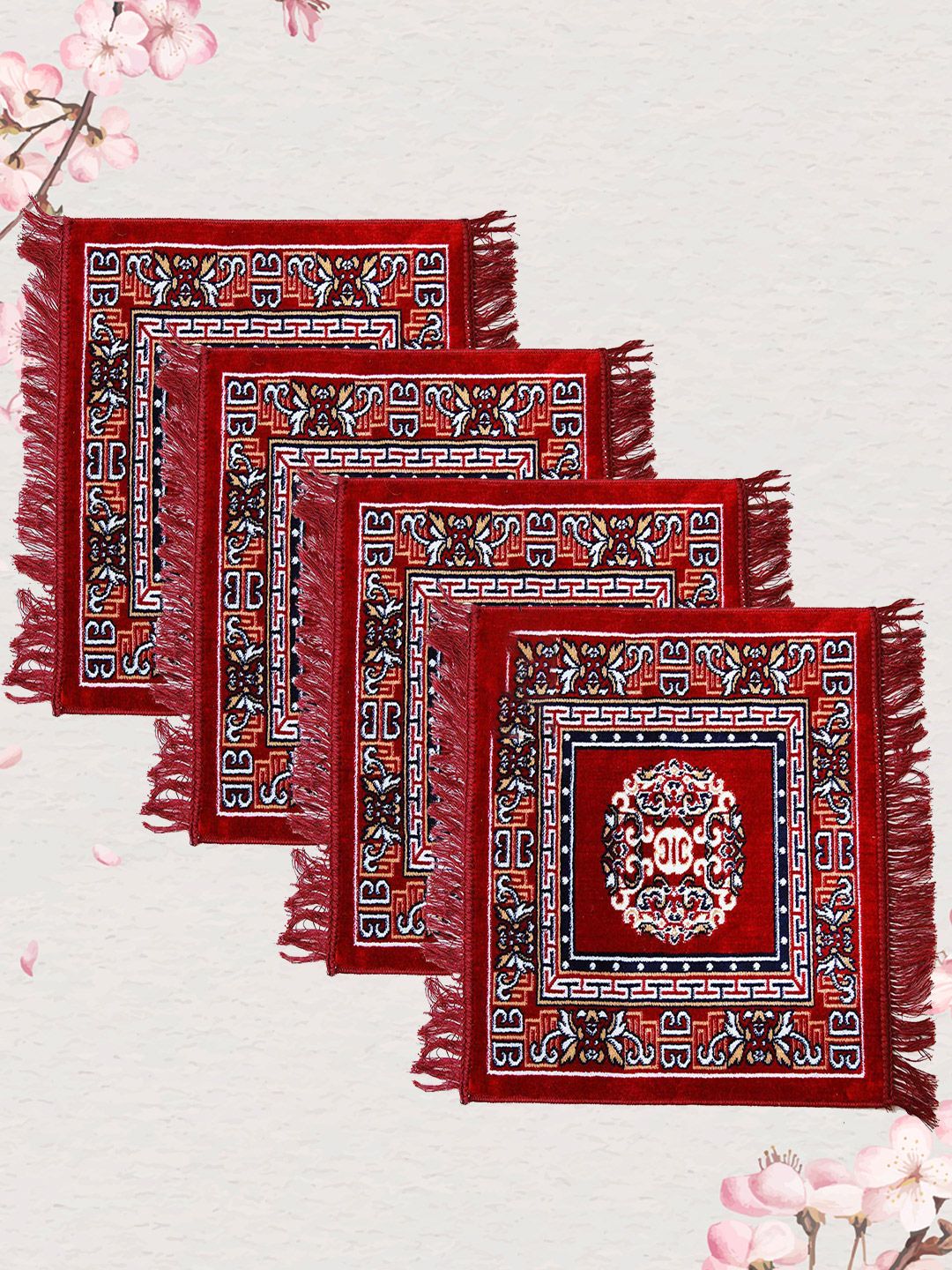 Kuber Industries Red & White 4 Pieces Ethnic Motifs Printed Multipurpose Floor Mats-picture-36