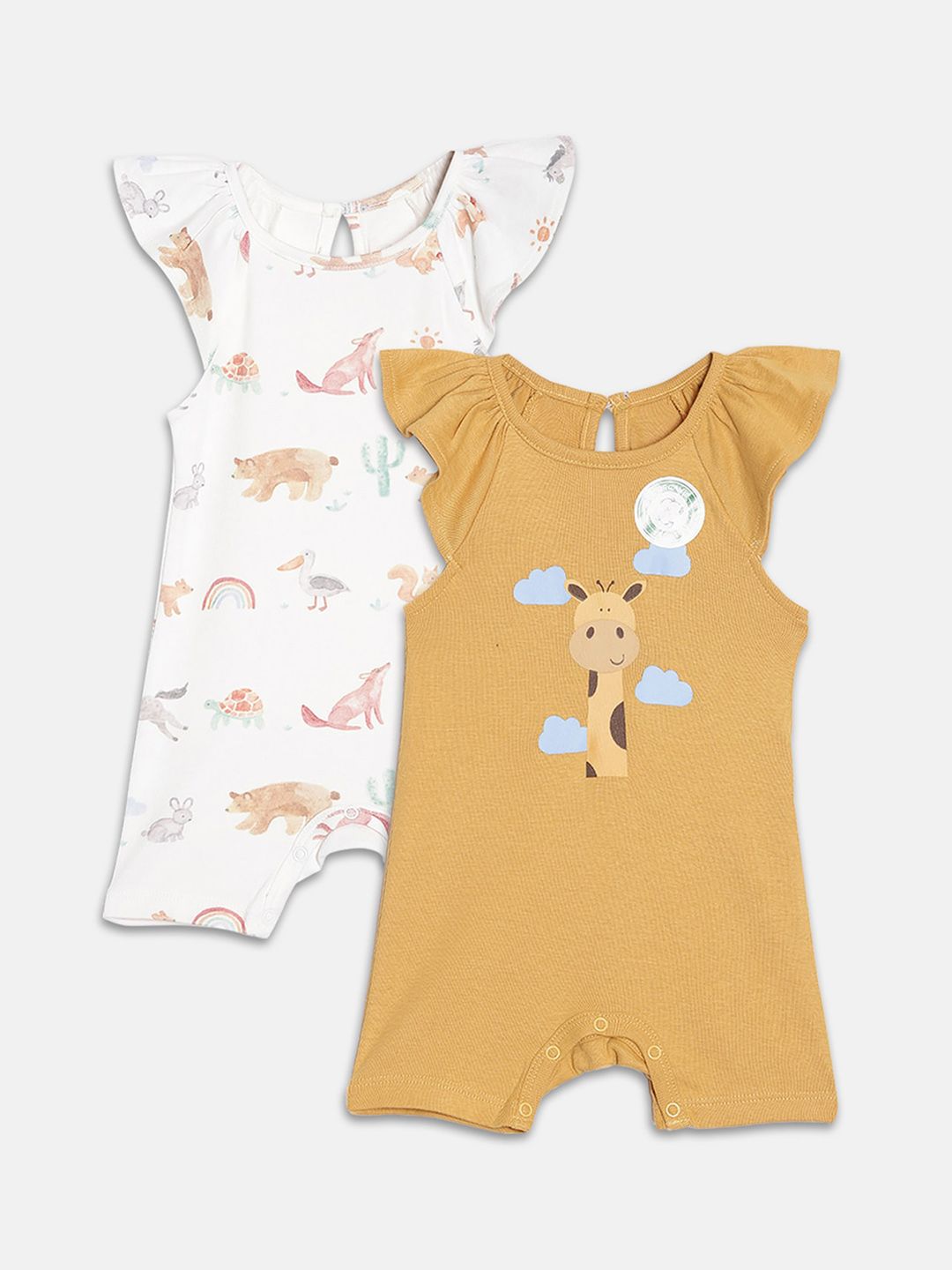 YK Organic Infant Girls Pack Of 2 Printed Organic Cotton Rompers-picture-17
