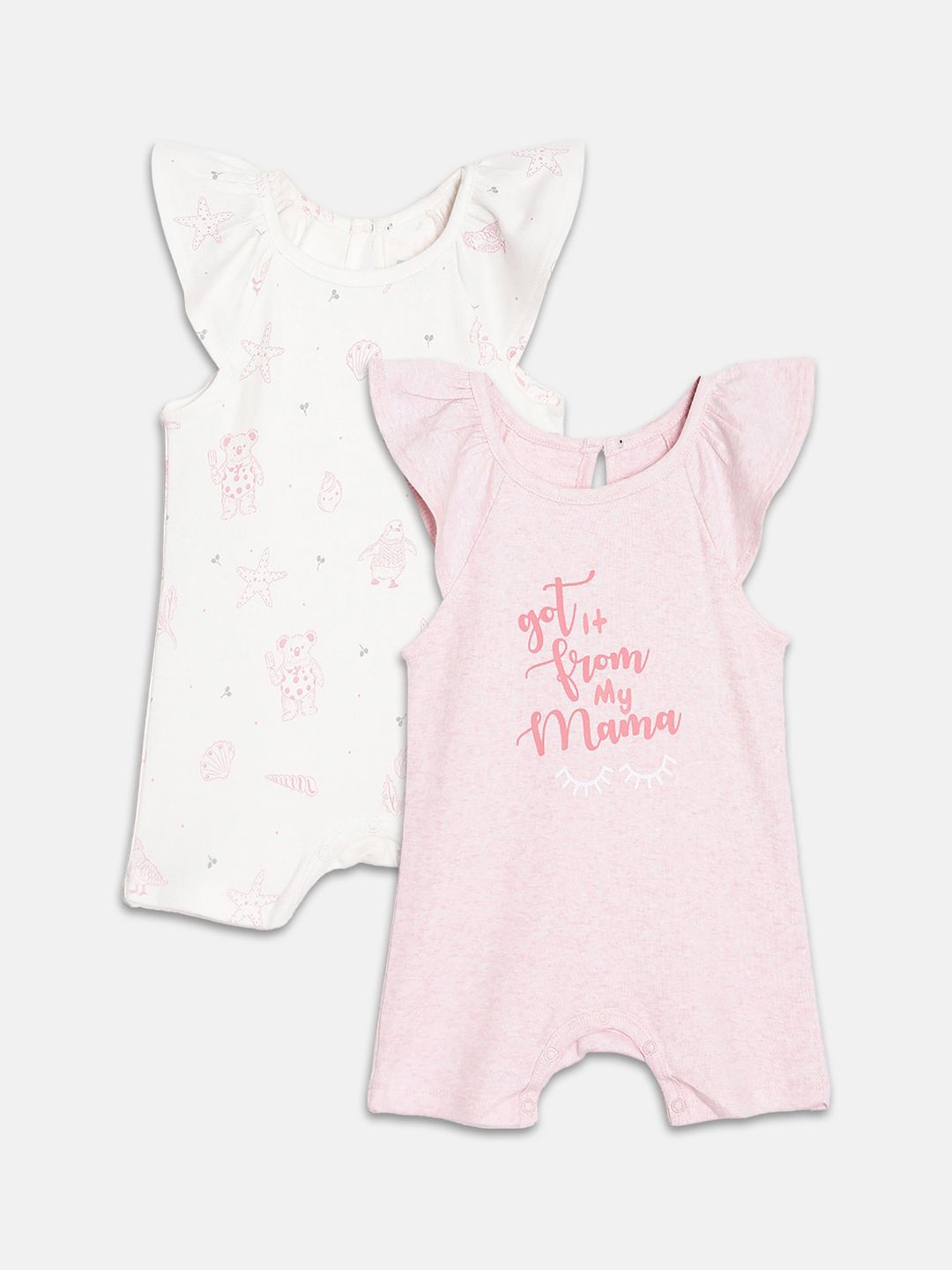 YK Organic Infant Girls Pack Of 2 Printed Organic Cotton Rompers-picture-13