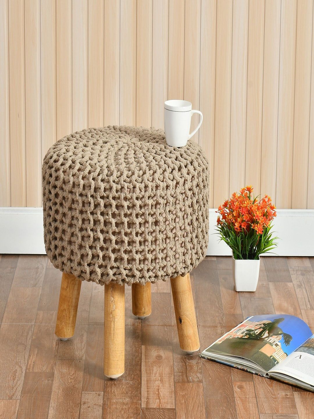 Shadowkart Beige Braided Round Ottomans-picture-19