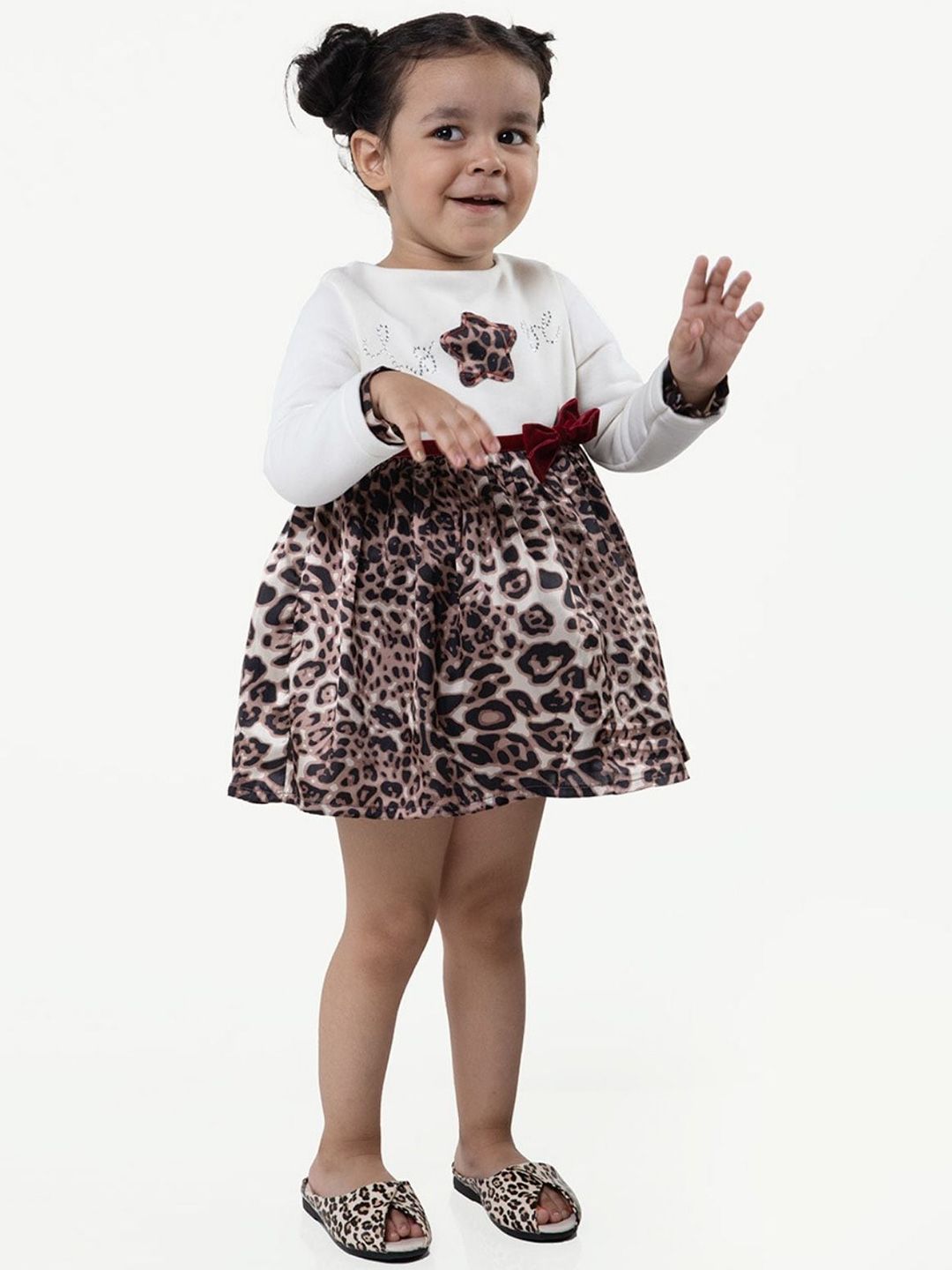 One Friday Infants Animal Printed Round Neck Gathered Cotton Fit & Flare Dress-picture-51