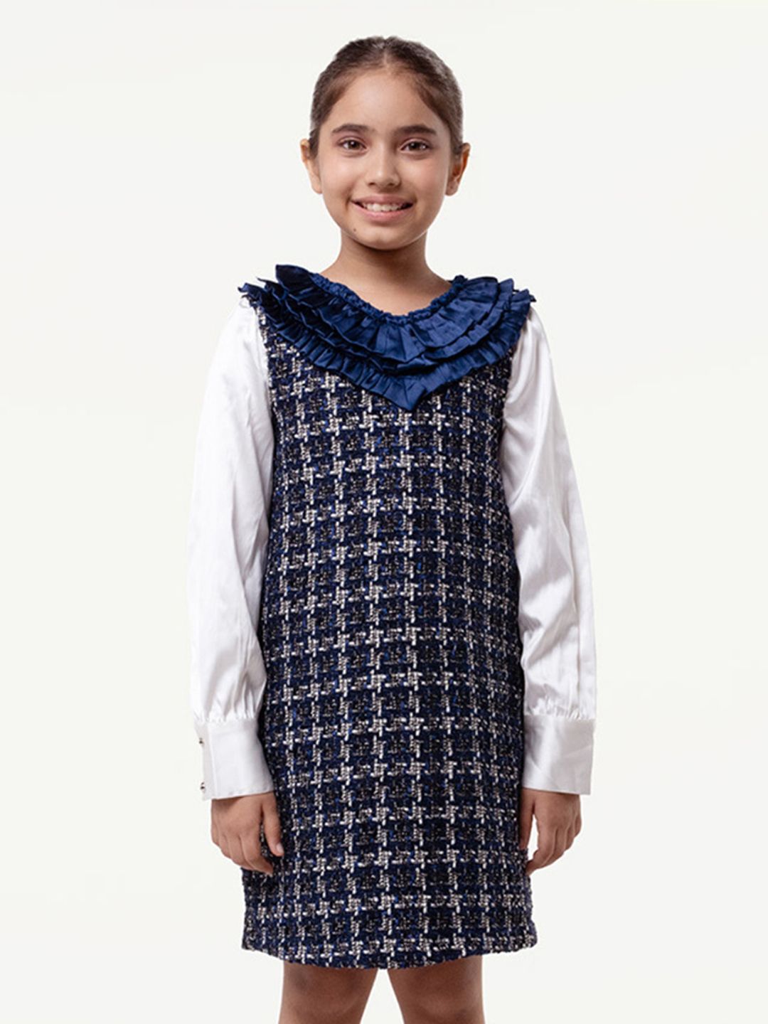 One Friday Girls Self Design Round Neck Ruffles A-Line Dress-picture-26