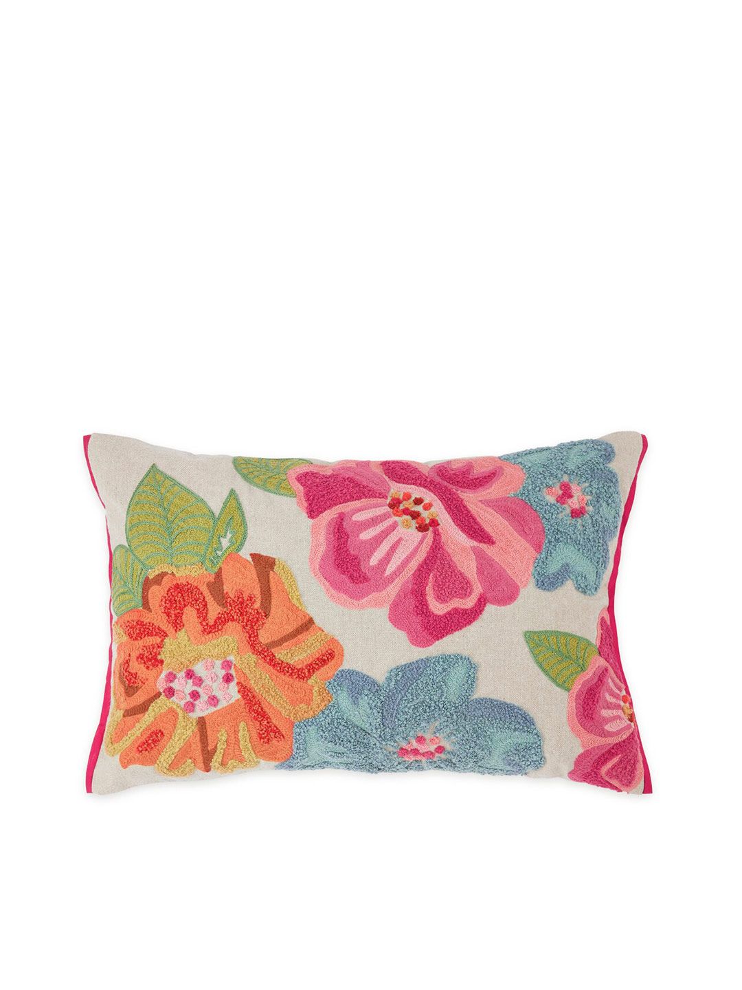 haus & kinder White & Blue Floral Embroidered Rectangle Cushion Cover-picture-42