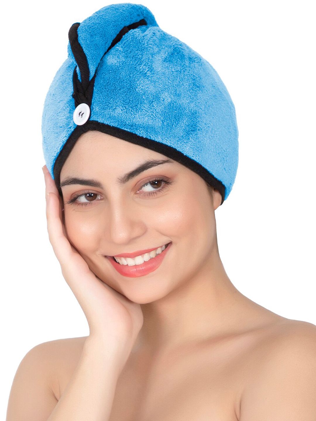 Softspun Microfiber Blue & Black Anti-Bacterial 300 GSM Hair Drying Wrap Towel-image-14