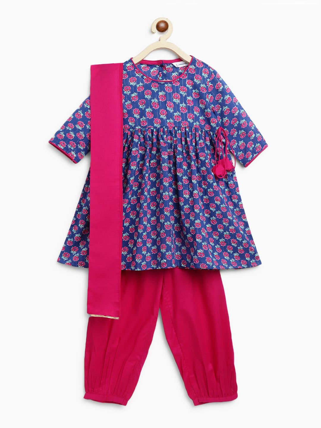 Campana Girls Floral Printed Pure Cotton Empire Kurta With Salwar & Dupatta-picture-18