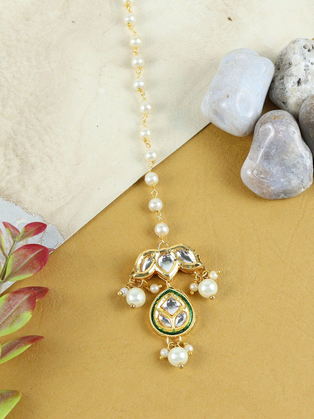 Asthetika Kids Girls Gold-Plated Kundan Stone Studded & Pearl Beaded Maangtikka-picture-51