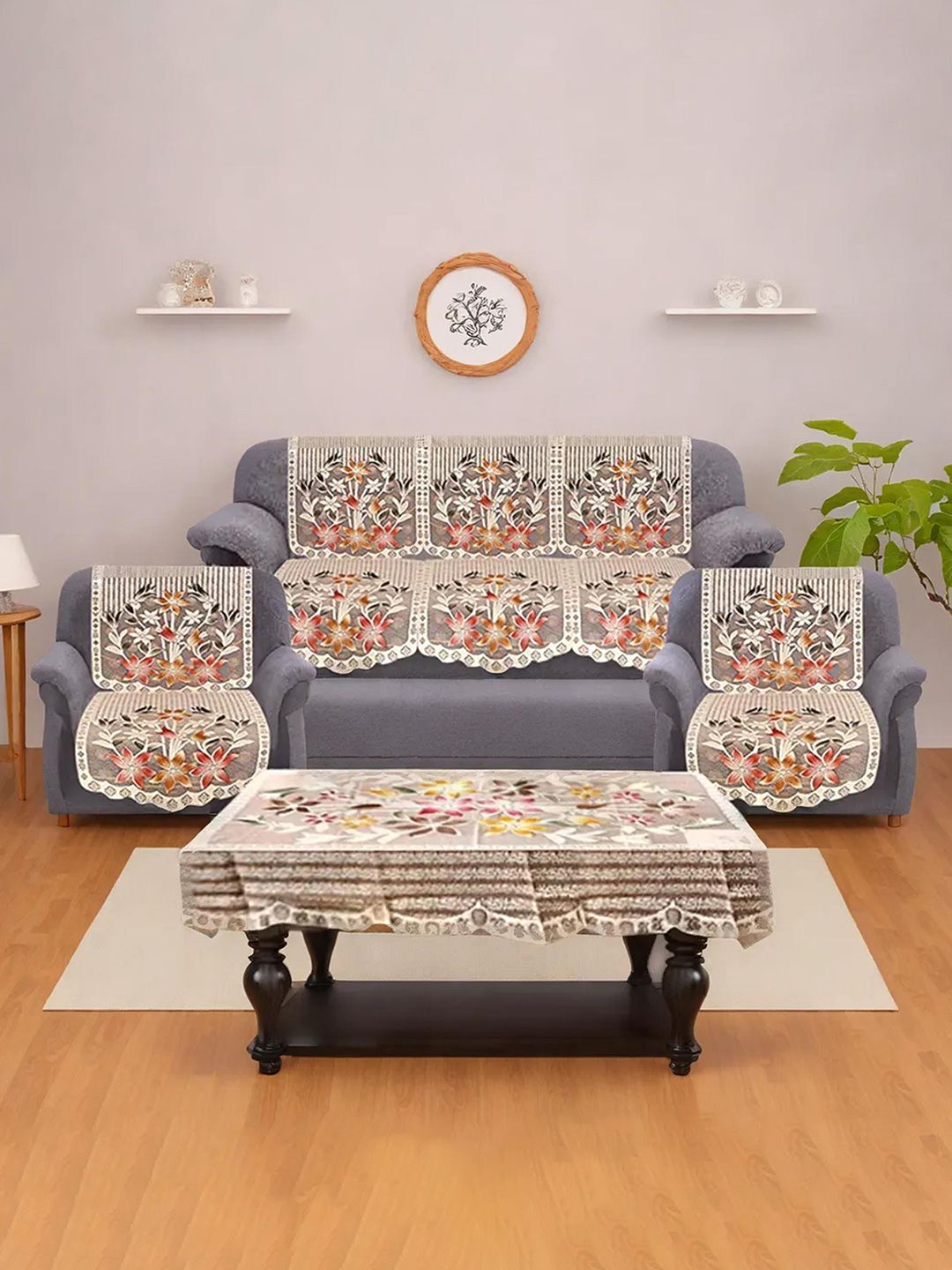 Kuber Industries Brown 7 Pieces Cutting Edge 5-Seater Sofa Cover & Centre Table