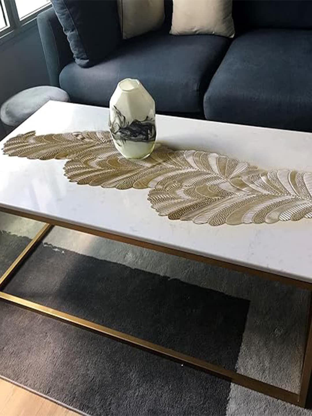 Kuber Industries Beige Leaf Design Leather Table Runner