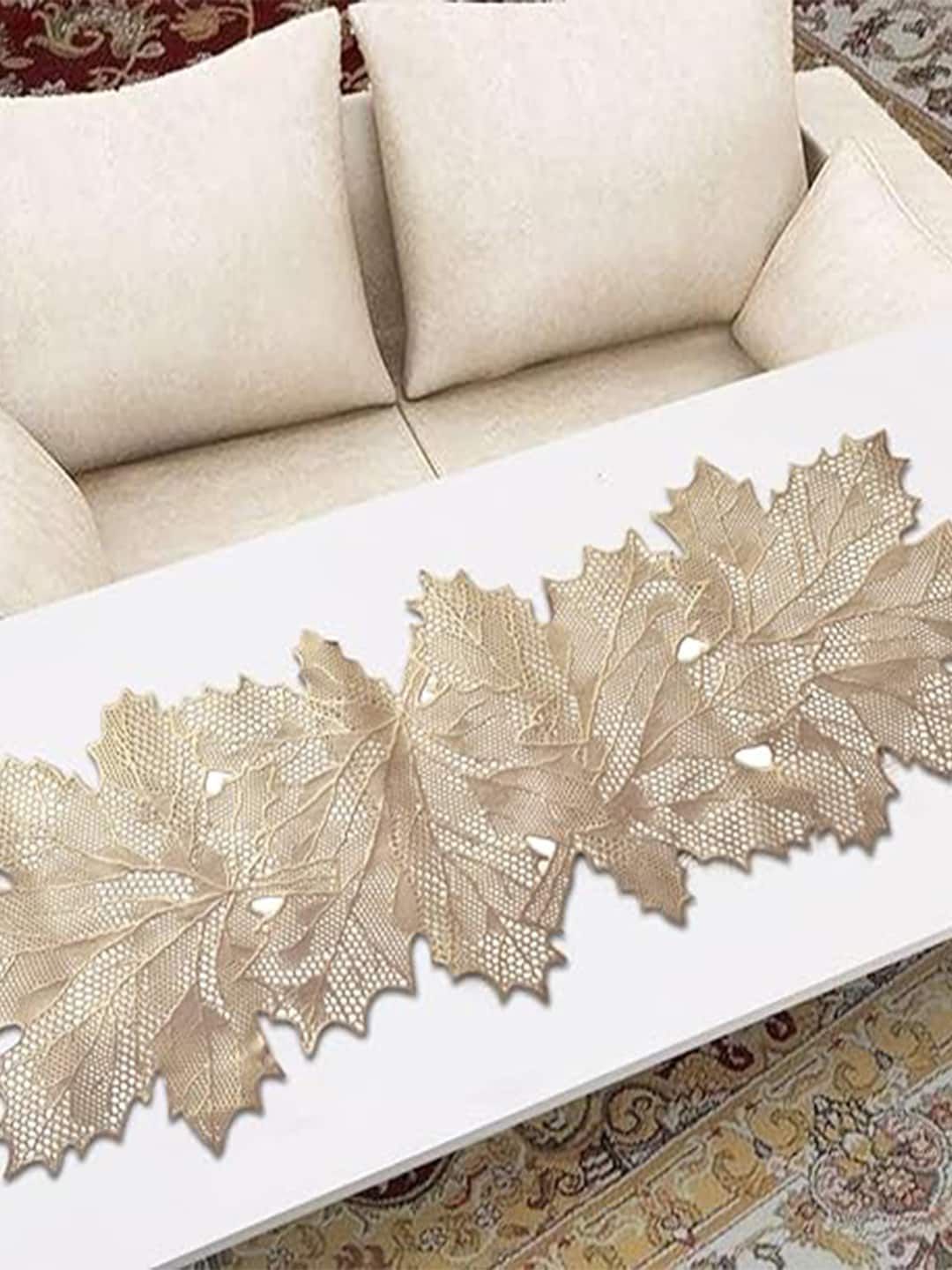 Kuber Industries Golden Leaf Design Table Runner