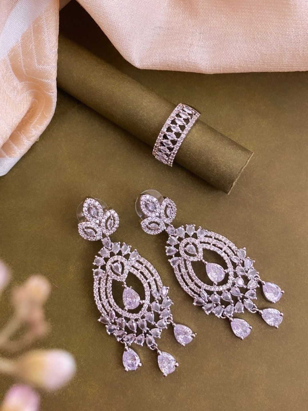 ATIBELLE Silver-Plated Cubic Zirconia Stone Studded Jewellery Set