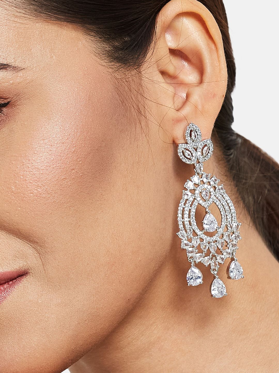 ATIBELLE Silver-Plated Cubic Zirconia Stone Studded Jewellery Set