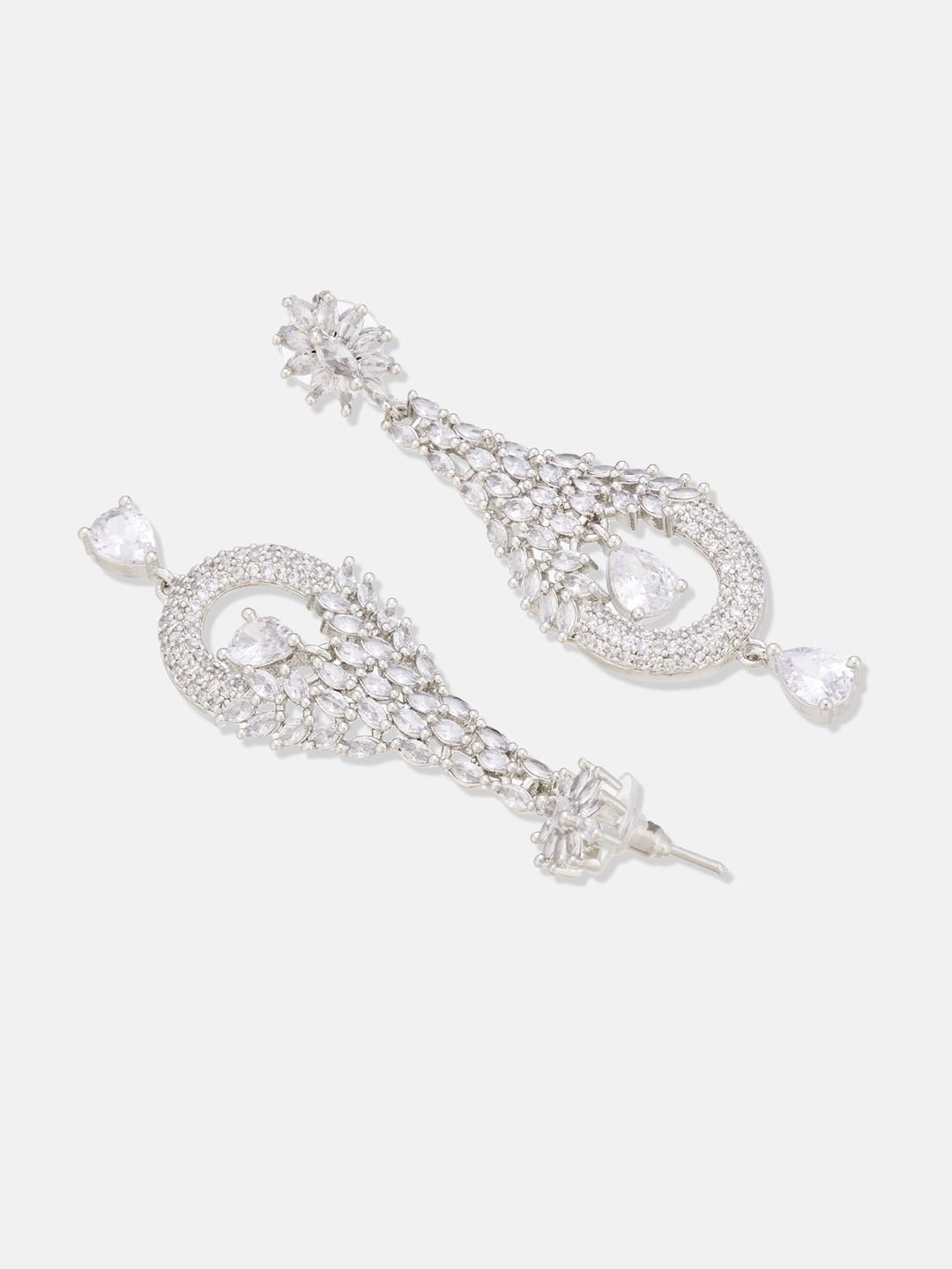 ATIBELLE Set Of 2 Silver-Plated Cubic Zirconia Stone Studded Jewellery Set