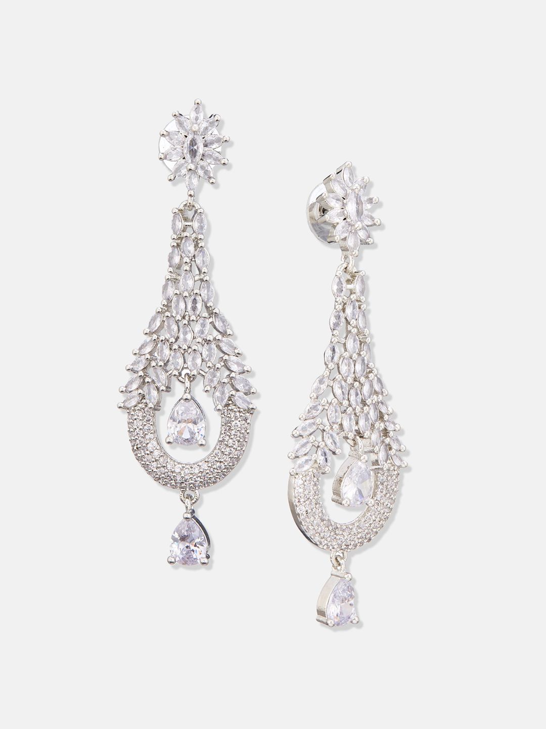 ATIBELLE Set Of 2 Silver-Plated Cubic Zirconia Stone Studded Jewellery Set