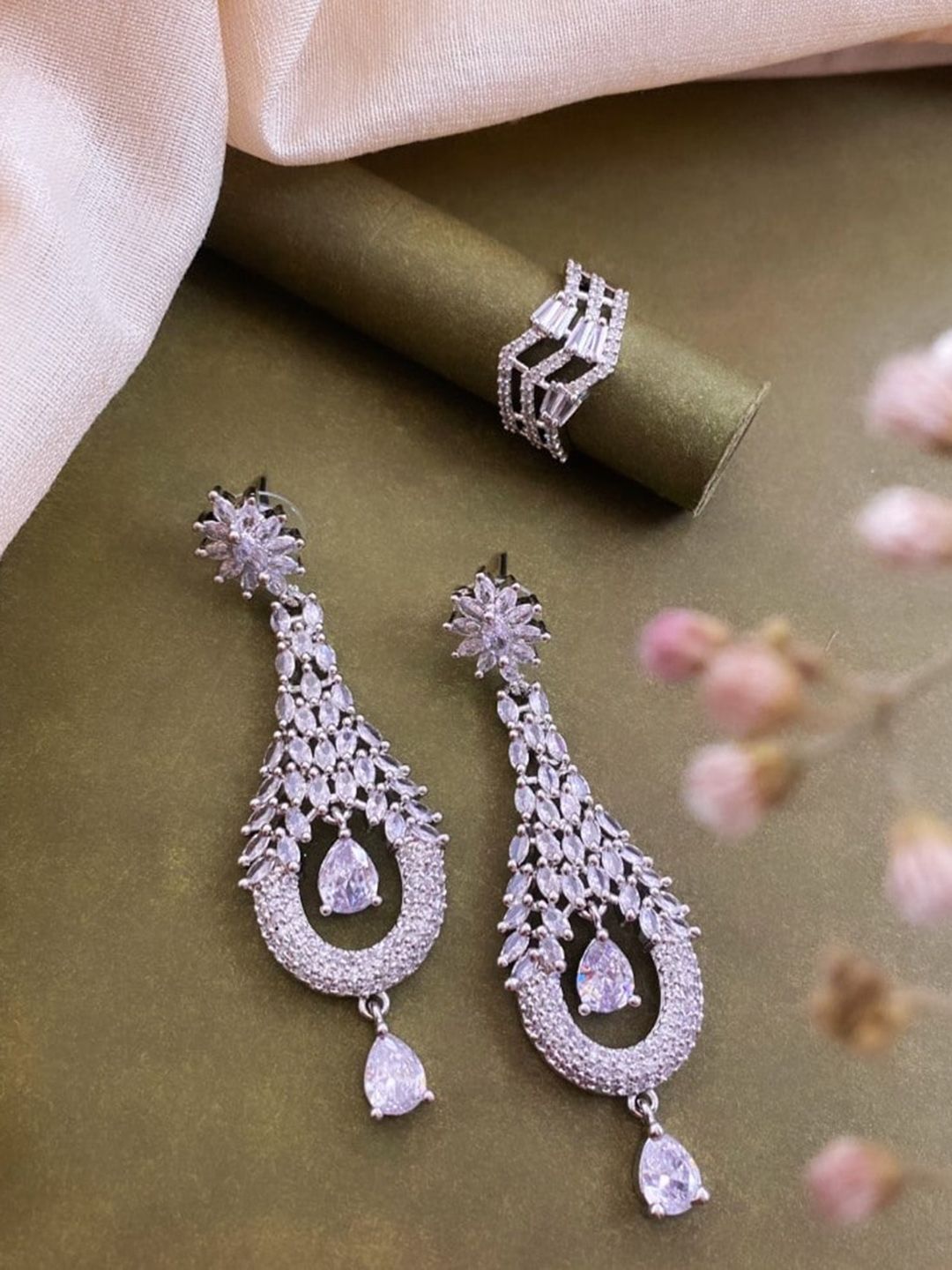 ATIBELLE Silver-Plated Cubic Zirconia-Studded Jewellery Set