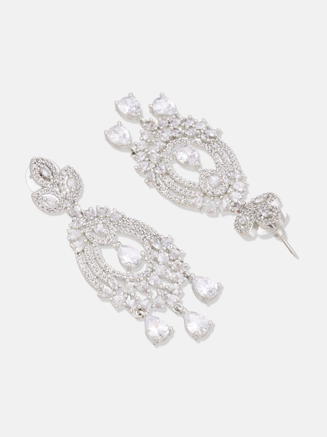 ATIBELLE Silver-Plated Cubic Zirconia Studded Floral Shaped Ring-Earrings