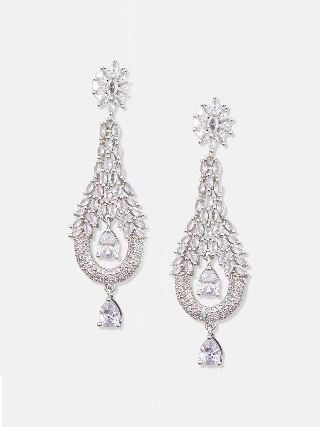 ATIBELLE Silver-Plated Cubic Zirconia Studded Earrings & Finger Ring