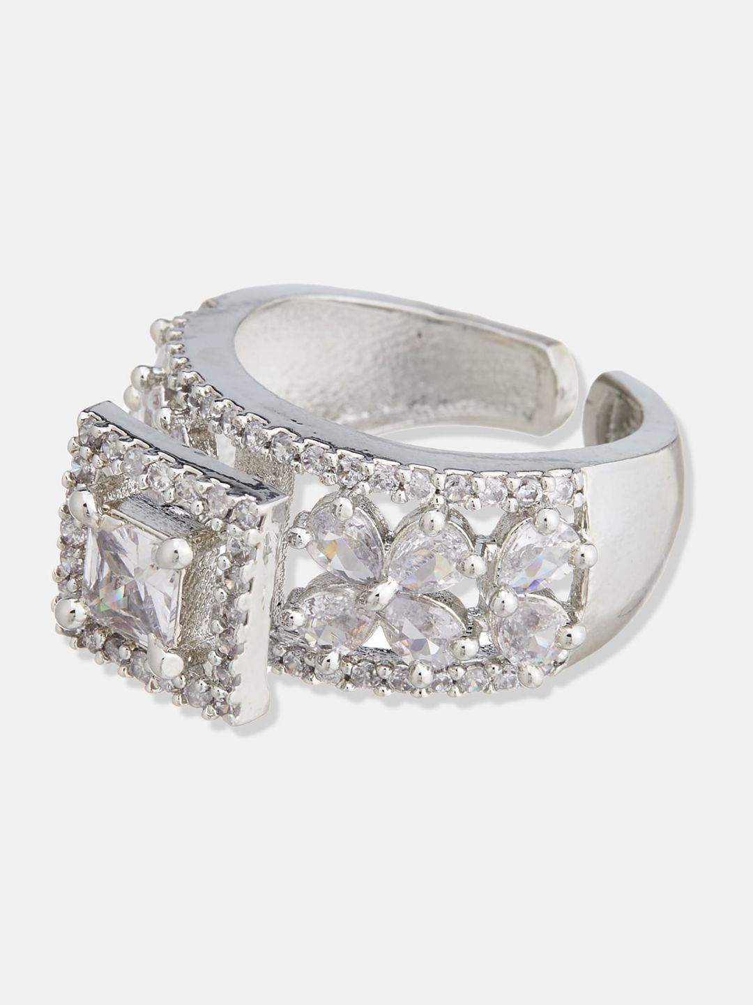 ATIBELLE Silver-Plated Cubic Zirconia Studded Earrings & Finger Ring