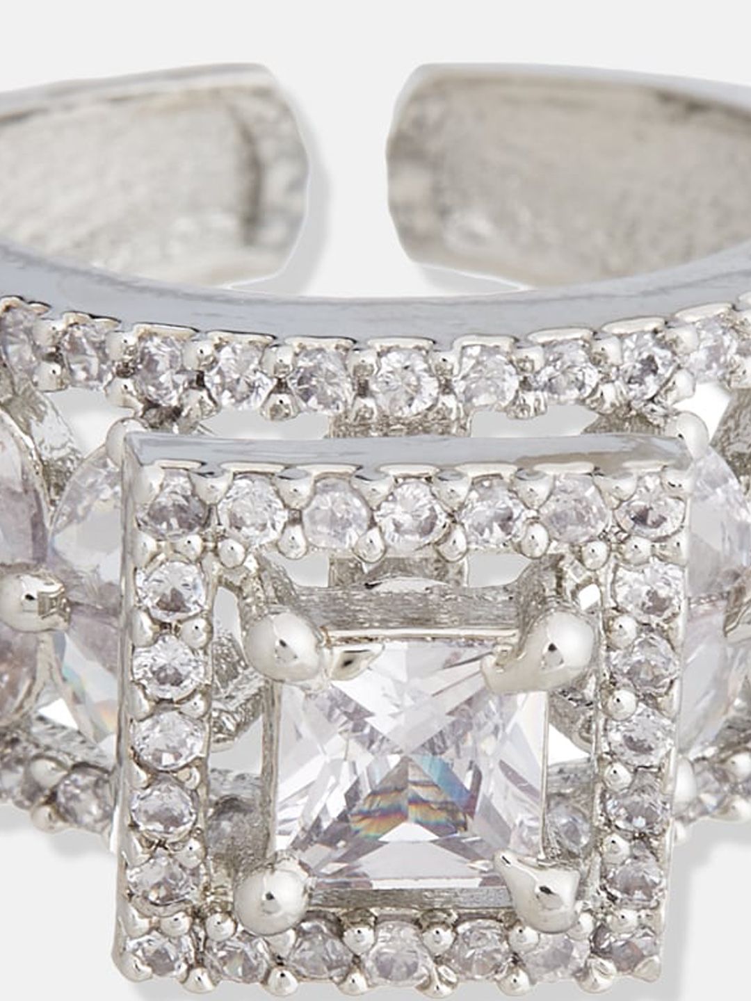 ATIBELLE Silver-Plated Cubic Zirconia Studded Earrings & Finger Ring
