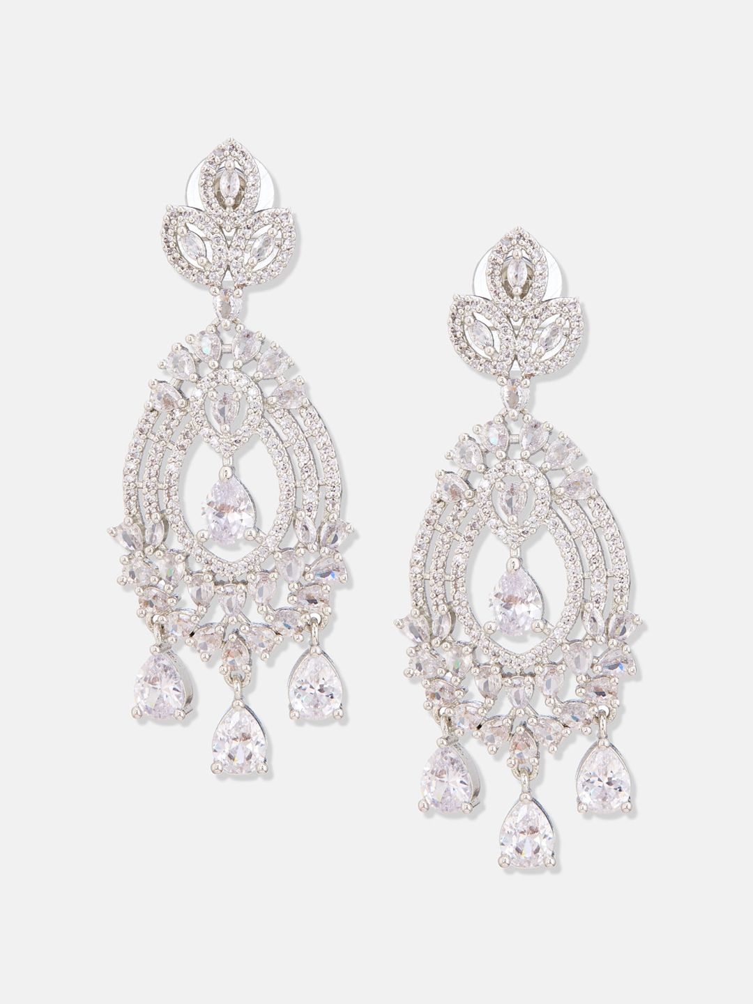 ATIBELLE Silver-Plated Cubic Zirconia Studded Earrings & Finger Ring