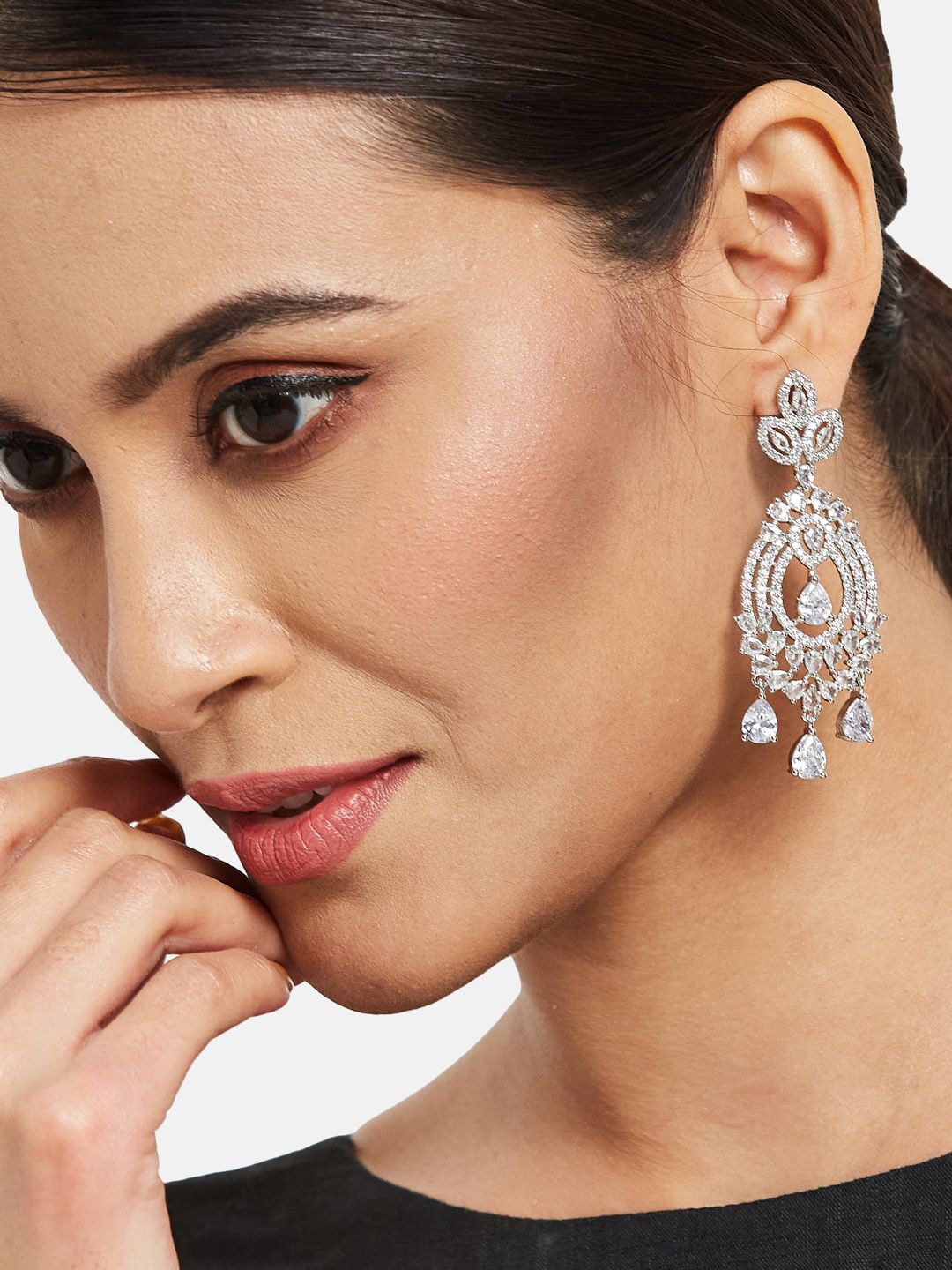 ATIBELLE Silver-Plated Cubic Zirconia Studded Earrings & Finger Ring