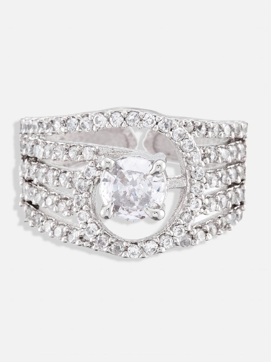 ATIBELLE Silver-Plated Cubic Zirconia Studded Earrings & Finger Ring