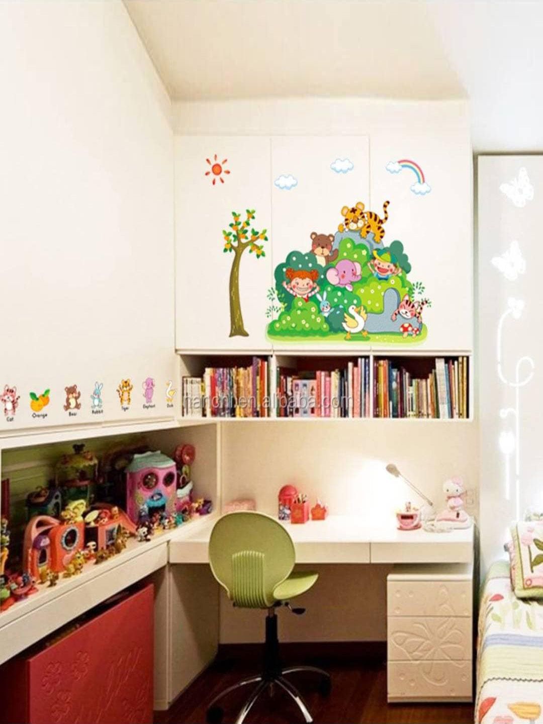 Jaamso Royals Green & Blue Cute Cloud and Rainbow Printed PVC Removable Wall Sticker-picture-36