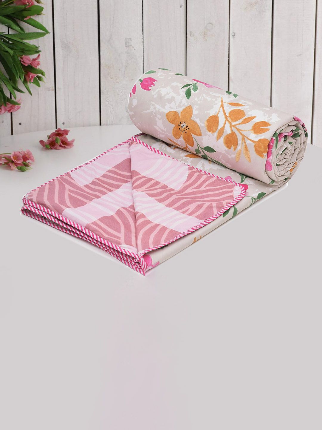 RRC Green & White Floral Pure Cotton Reversible AC Room 120 GSM Double Bed Dohar-image-13