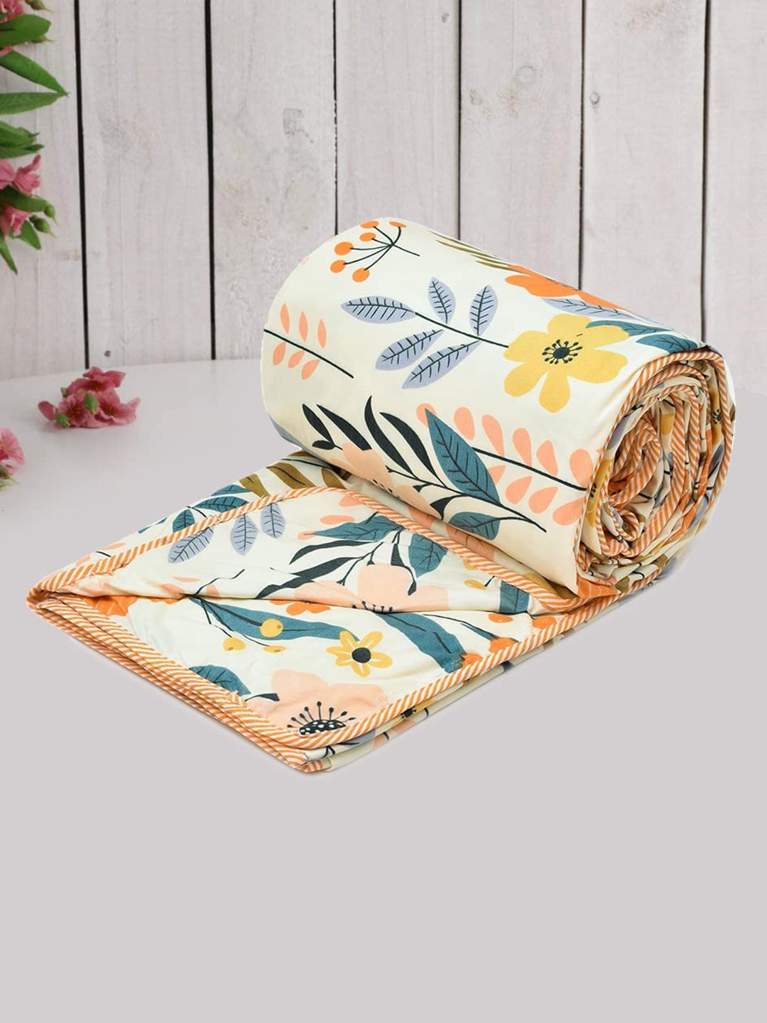 RRC White & Blue Floral AC Room 120 GSM Reversible Single Bed Dohar-picture-53