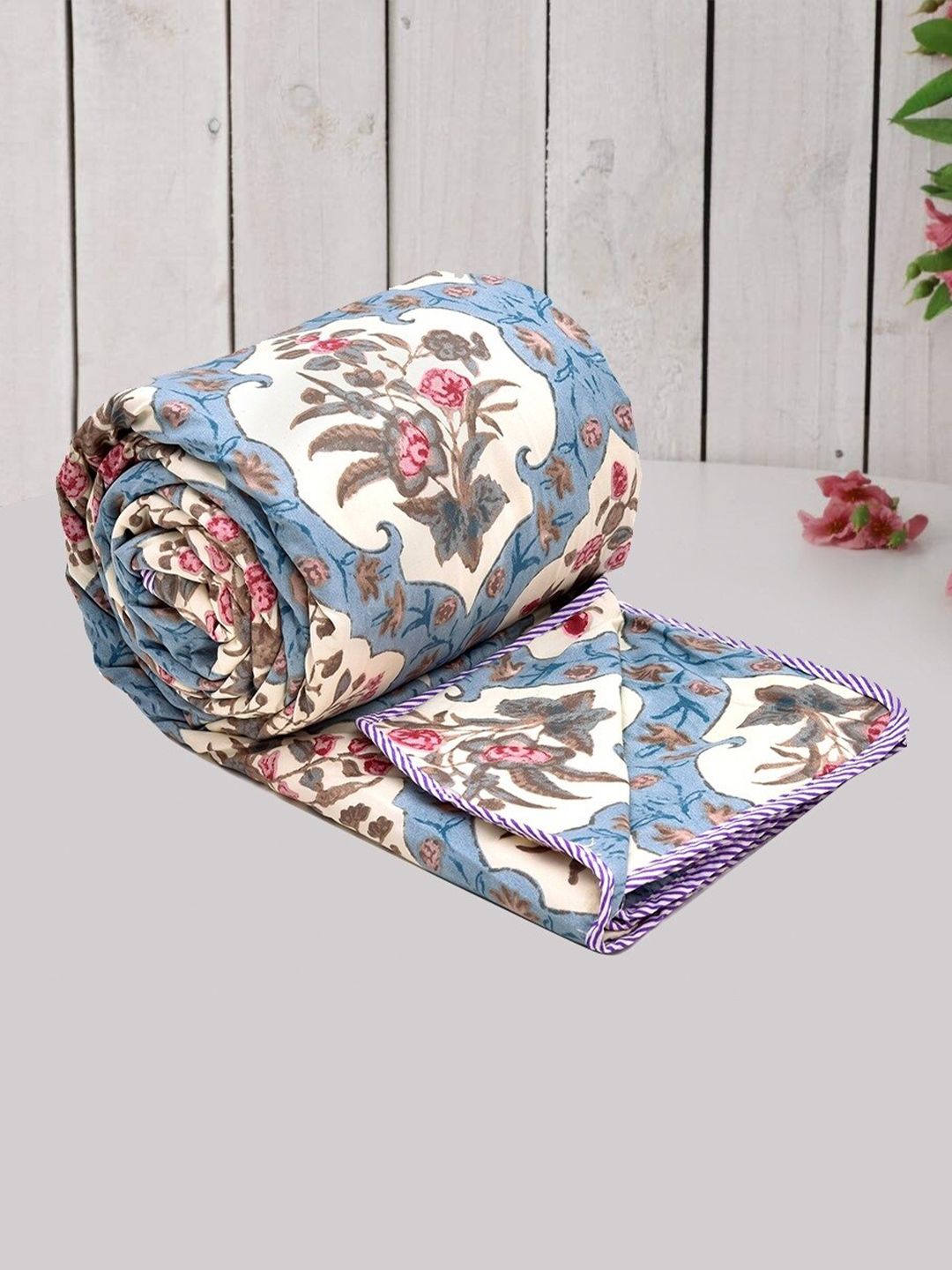 RRC White & Red Floral Pure Cotton Reversible AC Room 120 GSM Single Bed Dohar