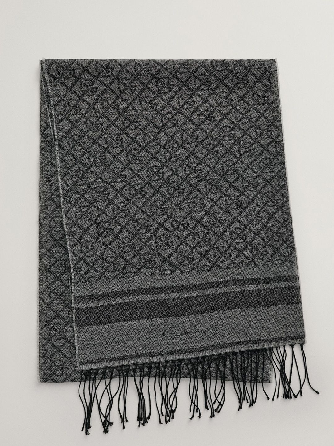 GANT Men Self Design Tasselled Scarf-picture-23