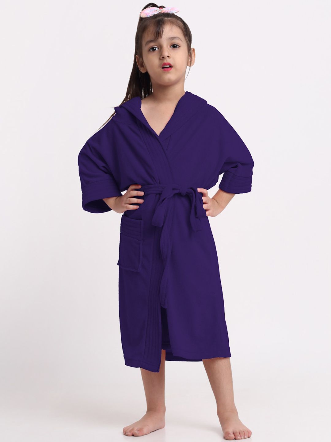 Creeva Kids Purple Long Sleeves Hooded Bath Robe-image-1