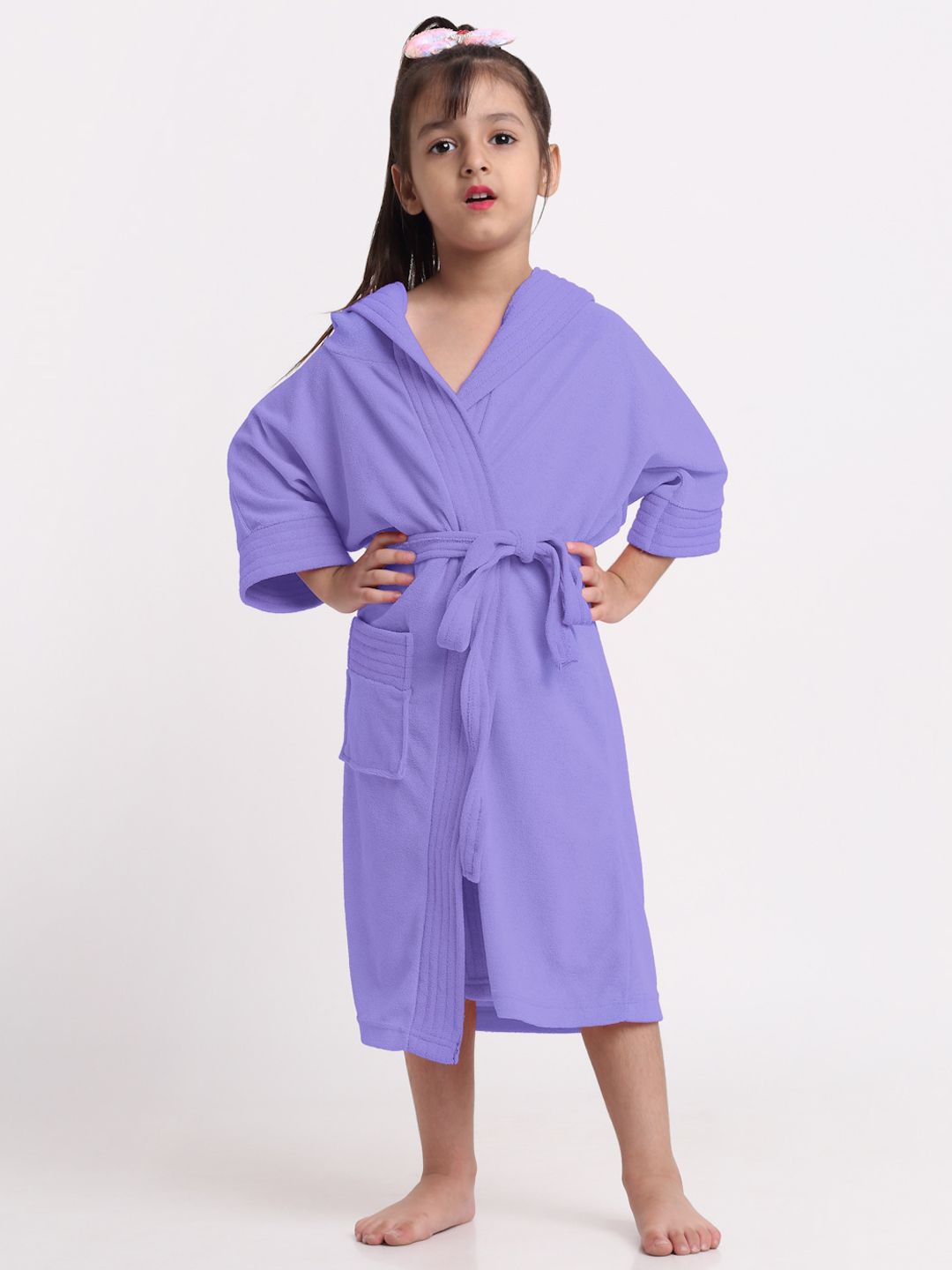 Creeva Kids Lavender Long Sleeves Hooded Bath Robe-picture-47