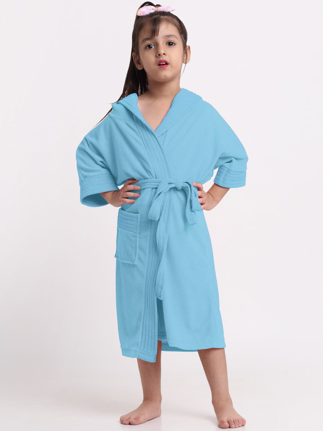 Creeva Kids Blue Long Sleeves Hooded Bath Robe-image-14