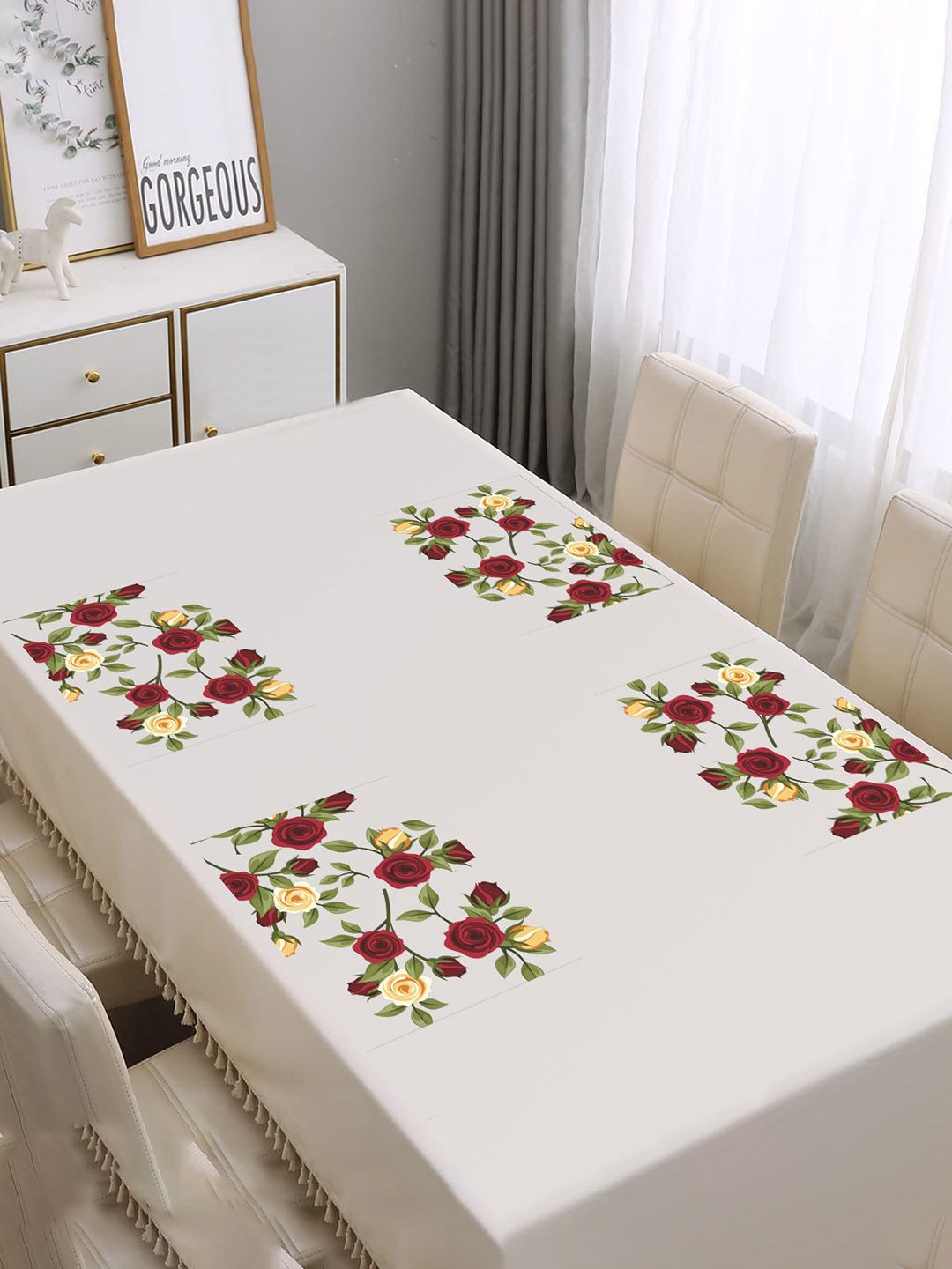 Dakshya Industries Blossom 4 Pcs Red & Yellow Floral Waterproof Rectangle Table Placemats-image-5