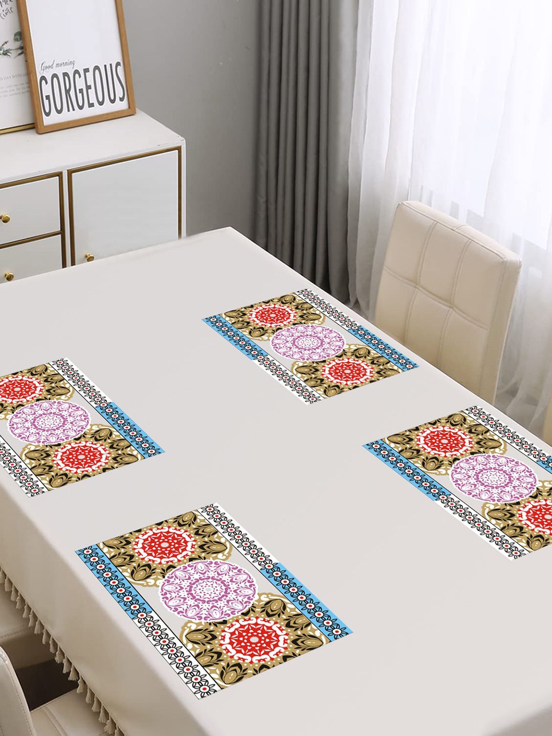 Dakshya Industries Blossom White & Green 4 Pcs Floral Printed Waterproof Table Placemats-image-41