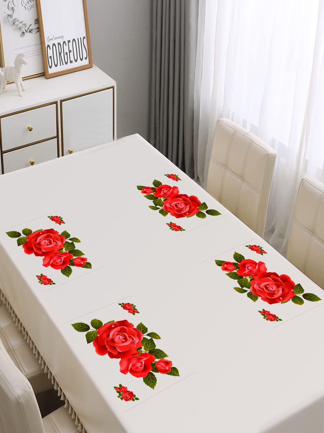 Dakshya Industries Blossom White & Red 4 Pieces Rectangular Table Placemats-image-19